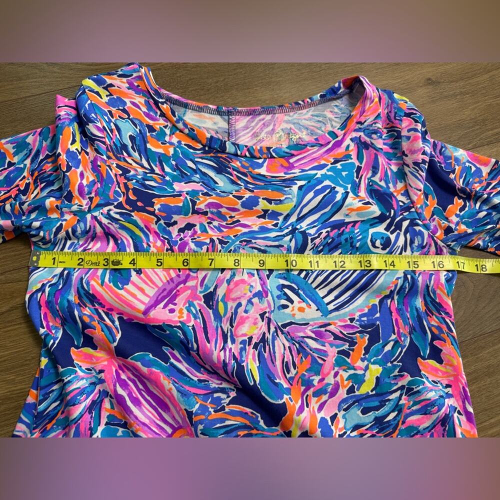 Lilly Pulitzer Linden 3/4 Sleeve Dress Pima Cotton In The Sea Fish Print Small - Picture 10 of 10